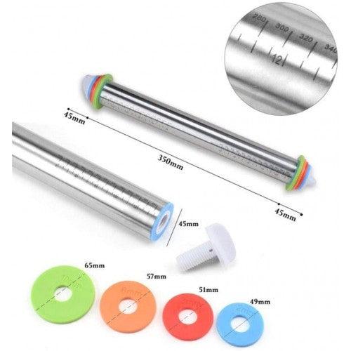 Adjustable Stainless Steel Rolling Pin Dough Roller with 4 Removable Adjustable Thickness Rings, Smooth Non Stick for Baking Dough, Pizza, Pie, Pasta, Pastries, Cookies - Toytexx Adjustable Stainless Steel Rolling Pin Dough Roller with 4 Removable Adjustable Thickness Rings, Smooth Non Stick for Baking Dough, Pizza, Pie, Pasta, Pastries, Cookies - Toytexx